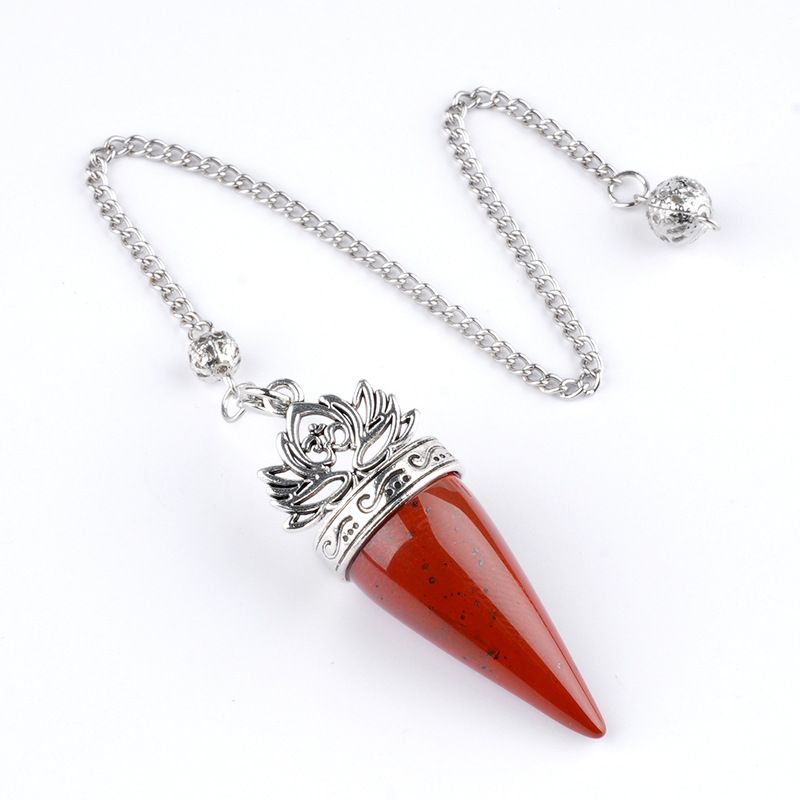 O mesmo pêndulo de pedra de cristal natural, o novo pêndulo de pedra de ioga de meditação cônica de lótus prateado antigo.
