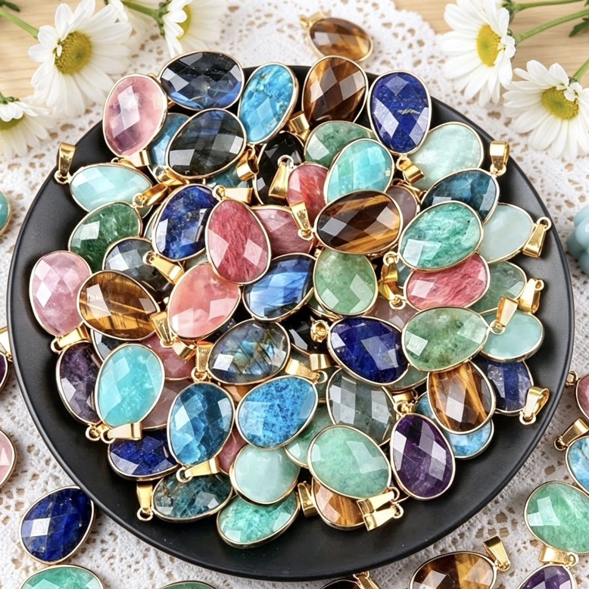 1647-Pó natural de ametista em forma especial gota de água cortada com bainha de cobre pingente de furo único, colar de DIY com cabeça de pedra semipreciosa