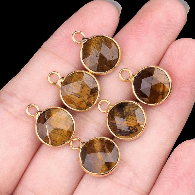 1825-Cristal natural ágata cobre bainha 10mm pingente de seção redonda DIY jóias colar brincos acessórios