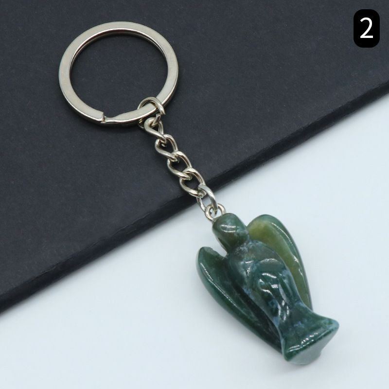 Chaveiro de anjo gravado em pedra de ágata de cristal natural, pingente de bolsa de celular de anjo da guarda.