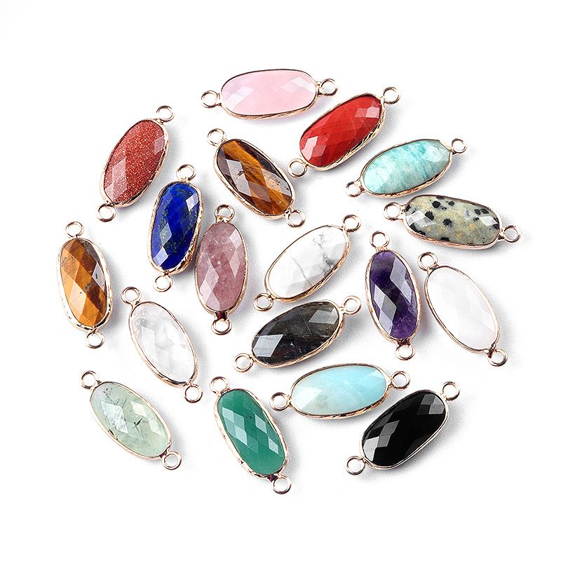 1636-Cristal Natural Oval Corte Duplo Pingente De Buraco Duplo Diy Acessórios Colar Brincos Acessórios Conector