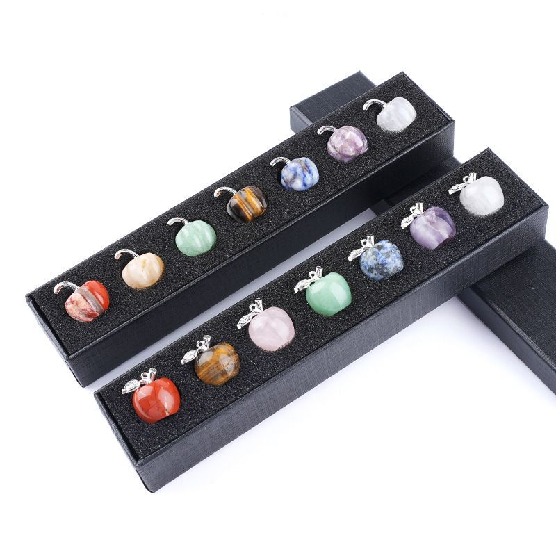 2410 Pedra natural colorida pequeno conjunto de maçã ornamento transfronteiriço novo produto gravura chakra de pedra com sete veias ametista conjunto de abóbora