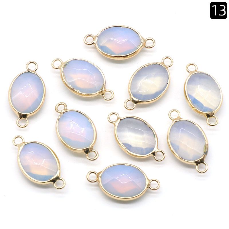 1379-Pingente de seção de bainha oval de ágata de cristal natural colar colar de furo duplo acessórios pulseira módulo