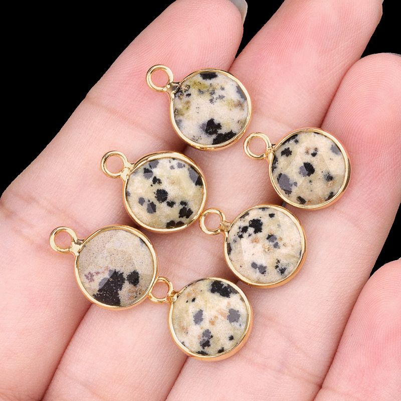 1825-Cristal natural ágata cobre bainha 10mm pingente de seção redonda DIY jóias colar brincos acessórios