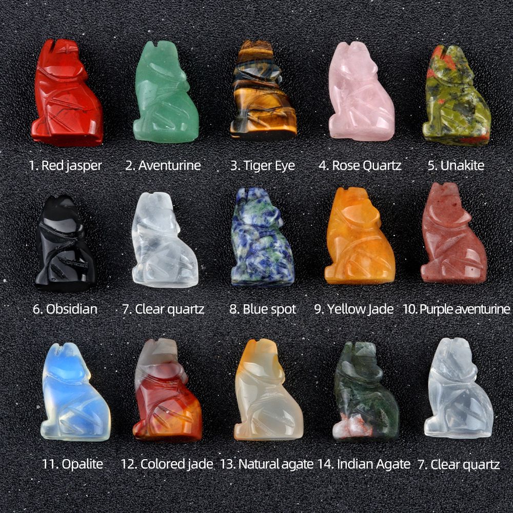 2204-1 animal lobo gravado em polegadas lobo caixa de 12 cores, ornamento animal de jade de ágata de cristal