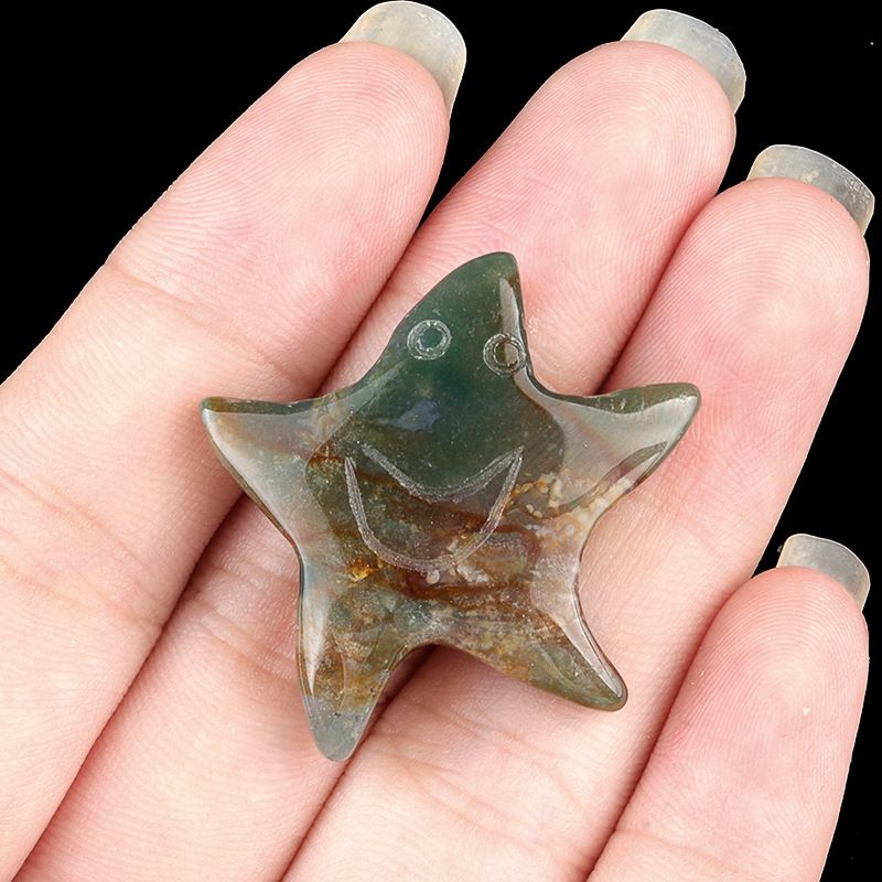 1981-Natural cristal ágata pedra smiley rosto estrela não porosa 30mm estrela do mar solta pedra pentagrama DIY acessórios de jóias
