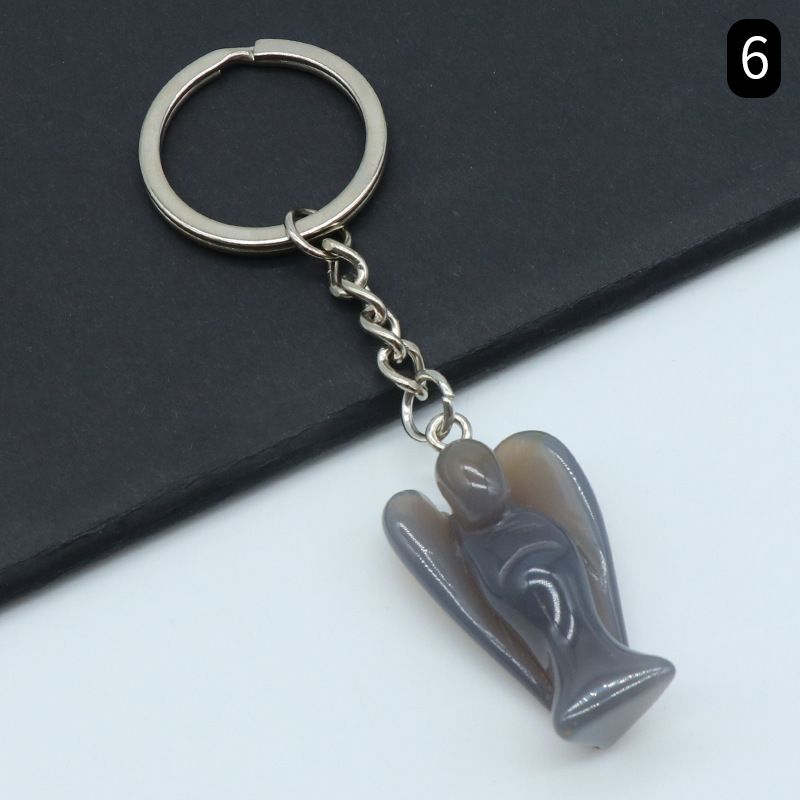 Chaveiro de anjo gravado em pedra de ágata de cristal natural, pingente de bolsa de celular de anjo da guarda.
