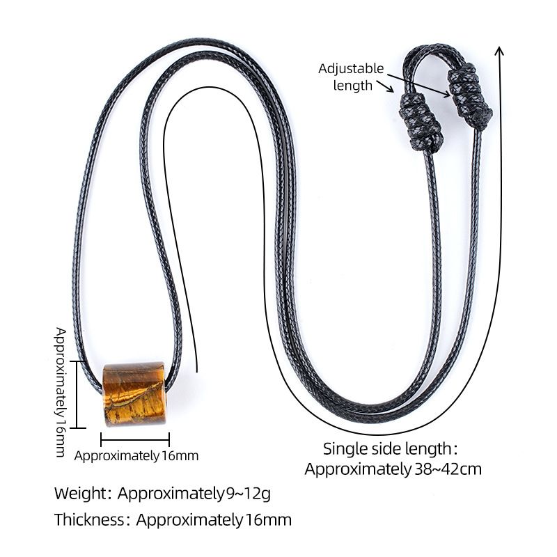 Colar cilíndrico de cristal natural de 16Mm, corrente de suéter simples, pingente de ágata cilíndrica com orifício grande e ajustável à mão.