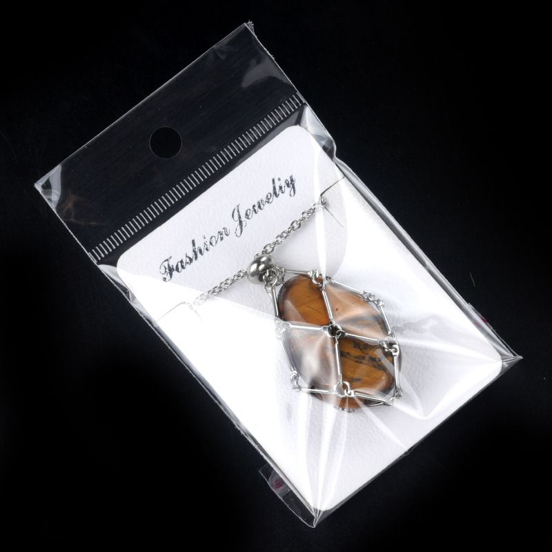 1720-Corrente de mão de aço inoxidável tecido malha colar de bolso de pedra de ágata cristal pingente de gota de água pode ser substituído por pedra bruta