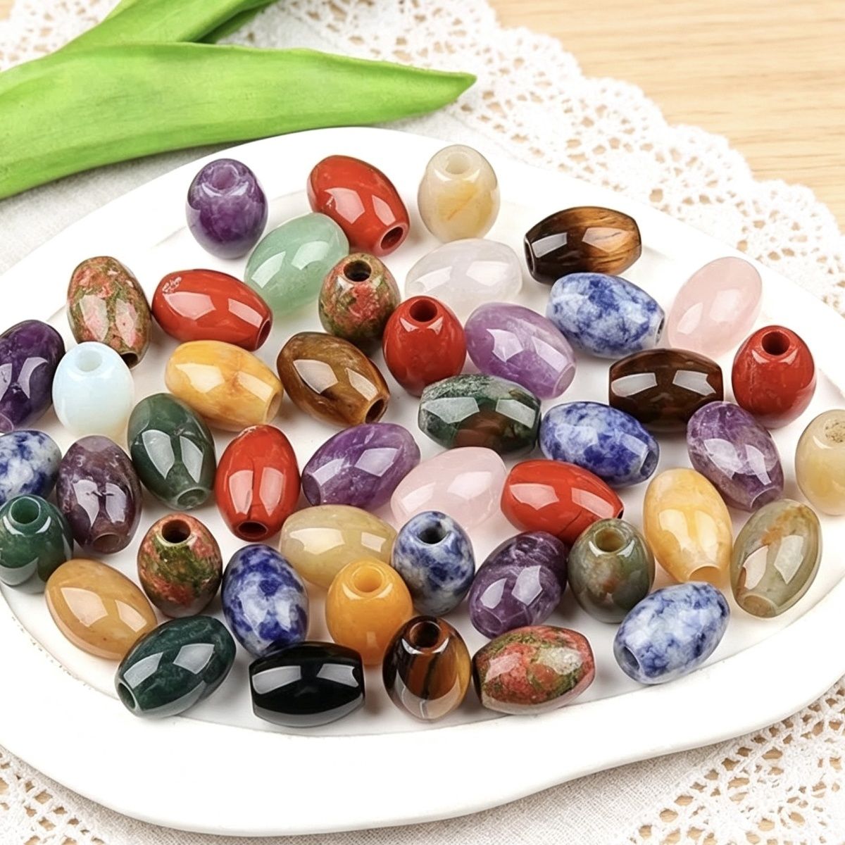 2323-Grânulos de Buraco Grande Grânulos Soltos de Cristal 13x18 Buraco 4mm Grânulos de Arroz Pedra de Ágata Grânulos Soltos DIY Acessórios de Jóias