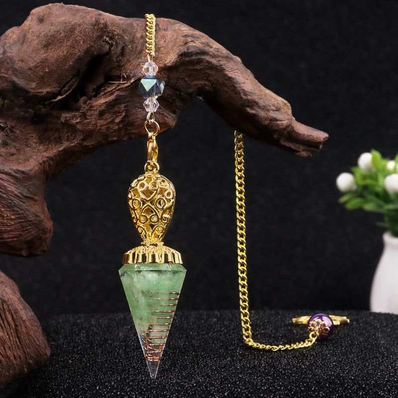 Jóias Pêndulo De Ouro Cristal Natural Ágata Resina De Pedra Semi-preciosa Pingente De Cone Hexagonal