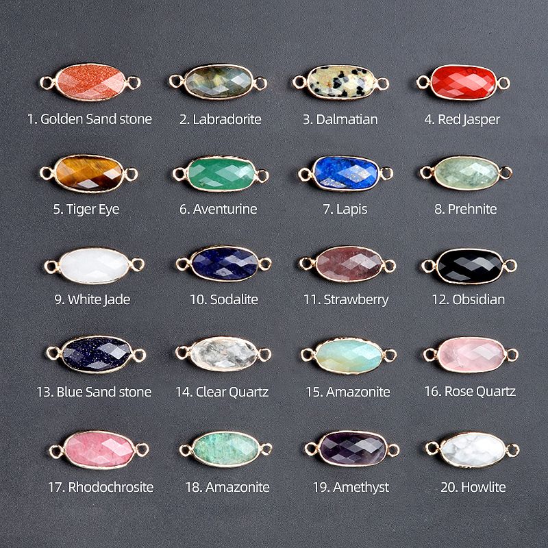 1636-Cristal Natural Oval Corte Duplo Pingente De Buraco Duplo Diy Acessórios Colar Brincos Acessórios Conector