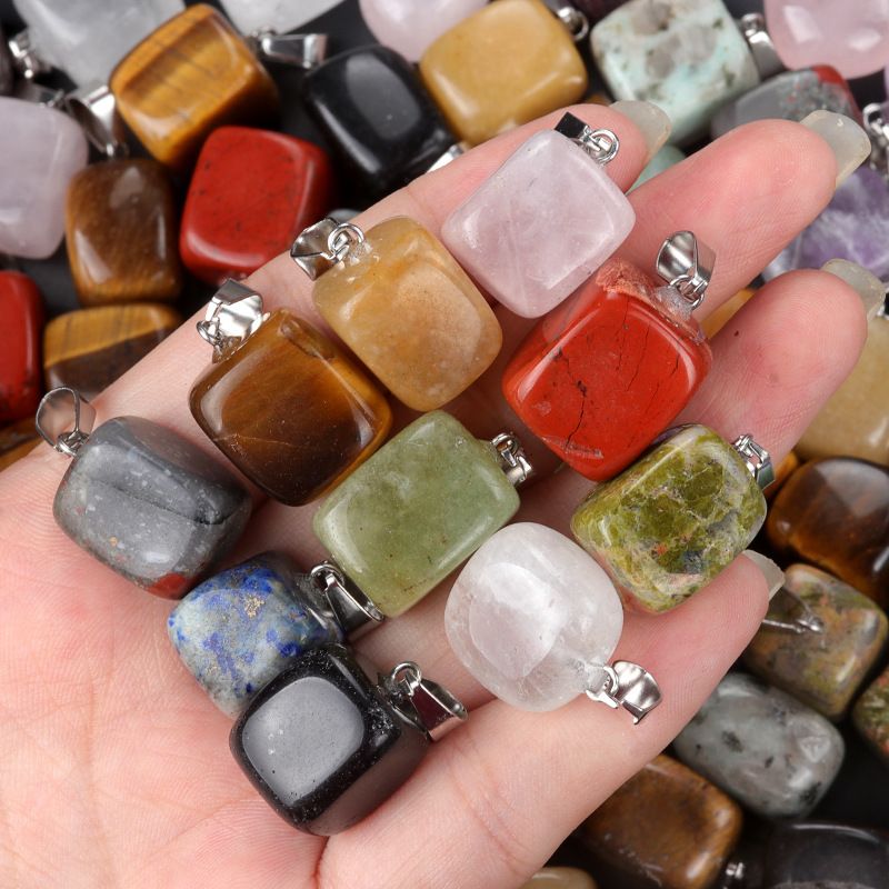 1700-Cristal natural ágata ametista olho de tigre irregular pequeno pingente quadrado cristal pedra áspera pingente polido