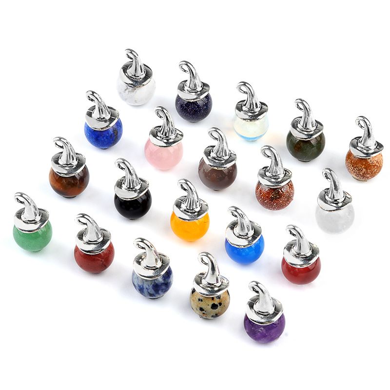 1984-12Mm pingente de chapéu de mago de ametista, chapéu de bruxa de ágata de halloween acessórios de DIY materiais