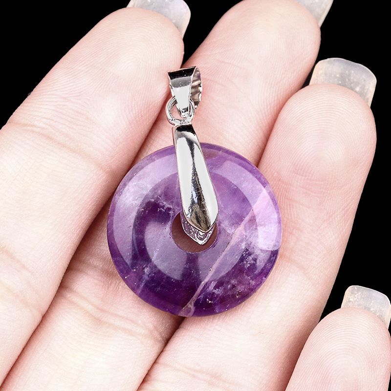 2078-Acessórios de pingente de fivela de segurança para os olhos de ametista, colar de donut de cristal de jade dongling