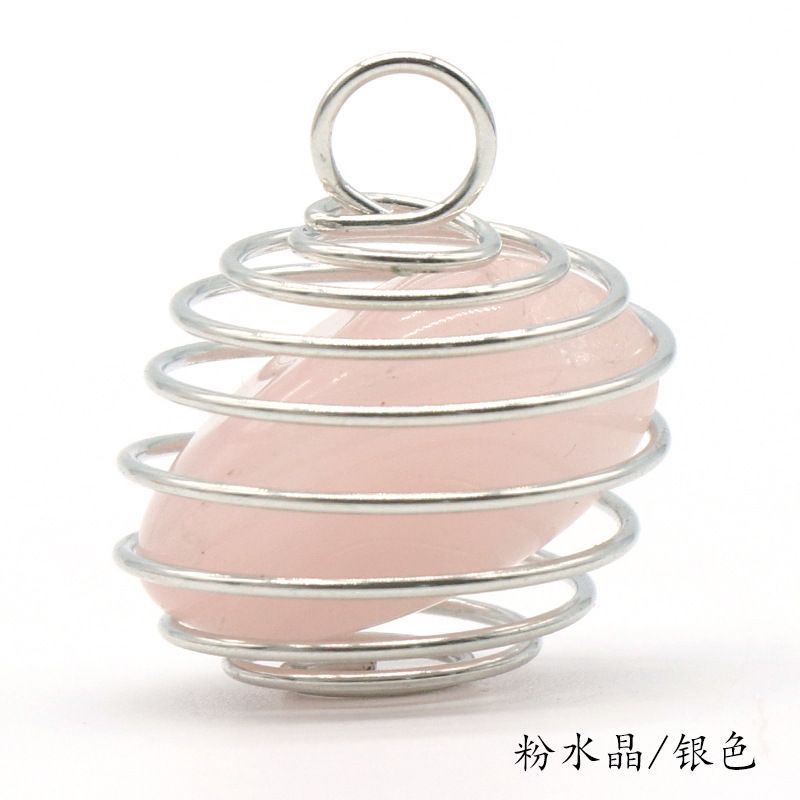 1069-Pingente de mola de enrolamento de fio de cobre de pedra semipreciosa de cristal natural, ágata verde Colar de ametista de cristal em pó Dongling