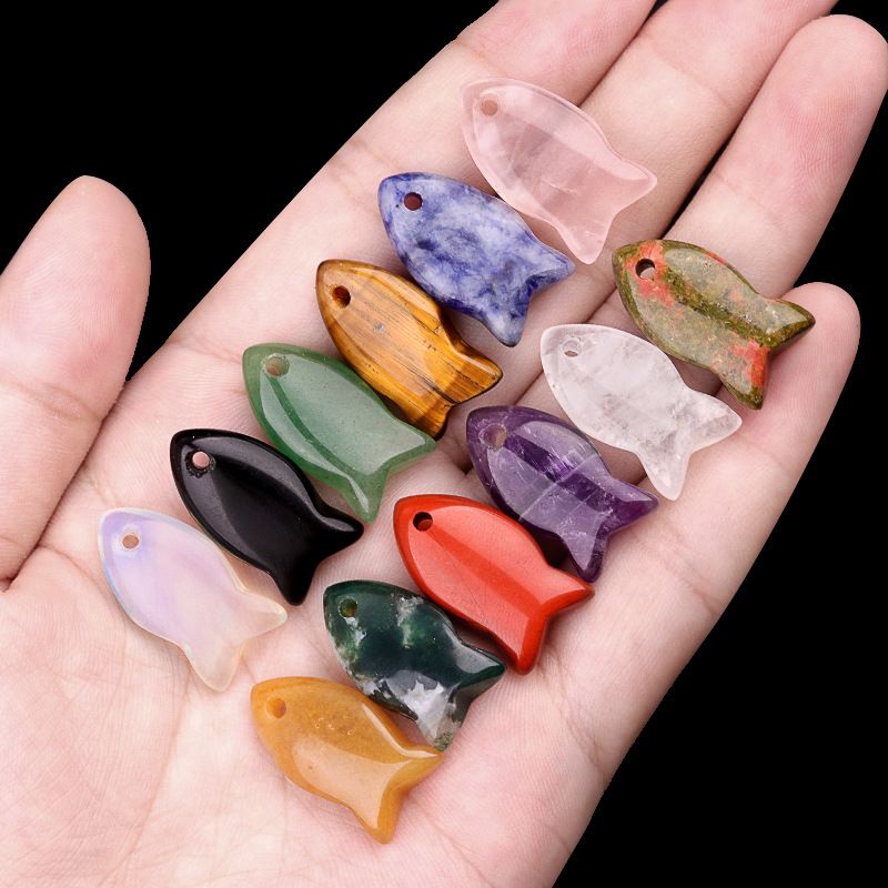 2181-Natural roxo rosa e branco cristal ágata olho de tigre Dongling jade 22mm pingente de peixe pequeno material de jóias