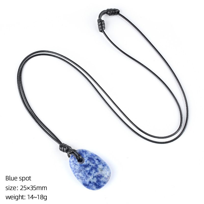 Colar de cristal natural, joias de corrente de suéter versátil retrô, corda trapezoidal tecida à mão com orifício grande, pingente de pedra áspera.