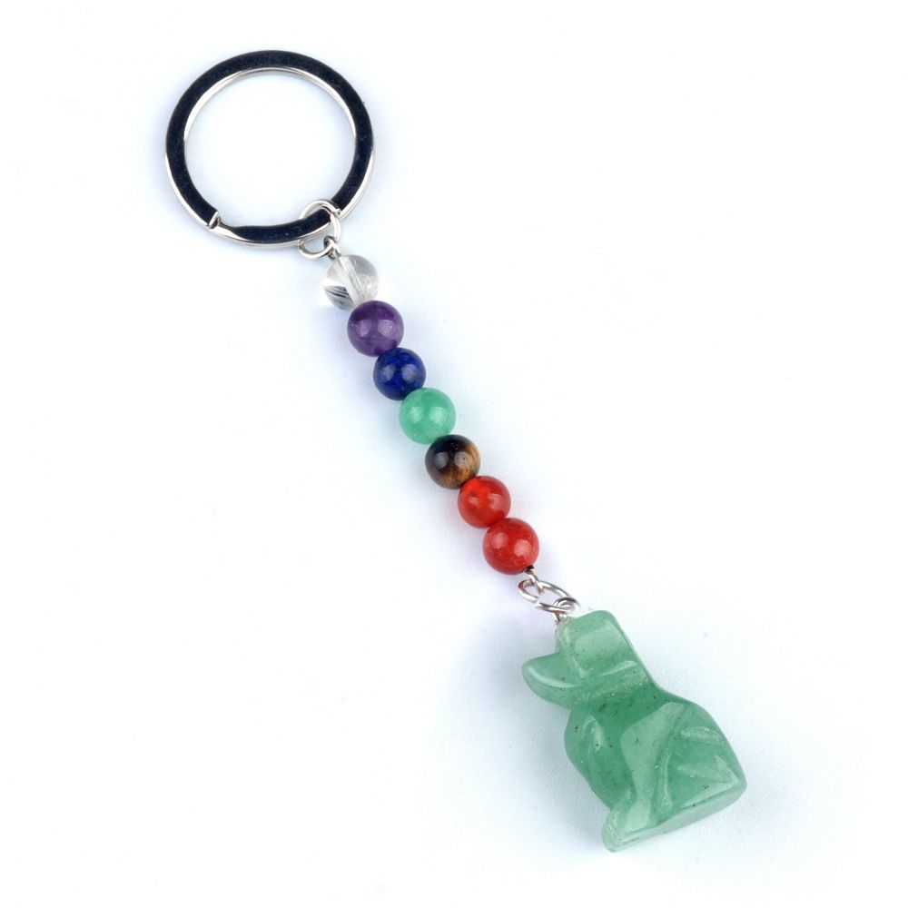 1958-Chaveiro de cachorro de pedra de cristal colorido, pingente de jóias de chakra, pingente de chaveiro de animal pequeno