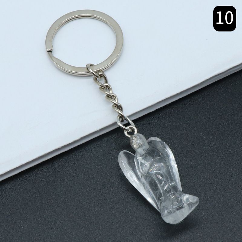 Chaveiro de anjo gravado em pedra de ágata de cristal natural, pingente de bolsa de celular de anjo da guarda.