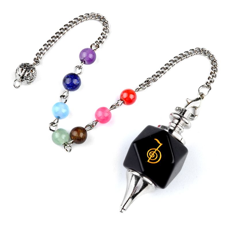 1974-Chakra Cho Ku Rei Natural Amethyst Agate Power Symbol Pêndulo, Pêndulo