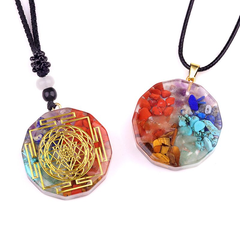 2177-Colorido cristal ágata pedra cascalho resina 35mm pingente hexagonal, colar chaveiro multi-estilo