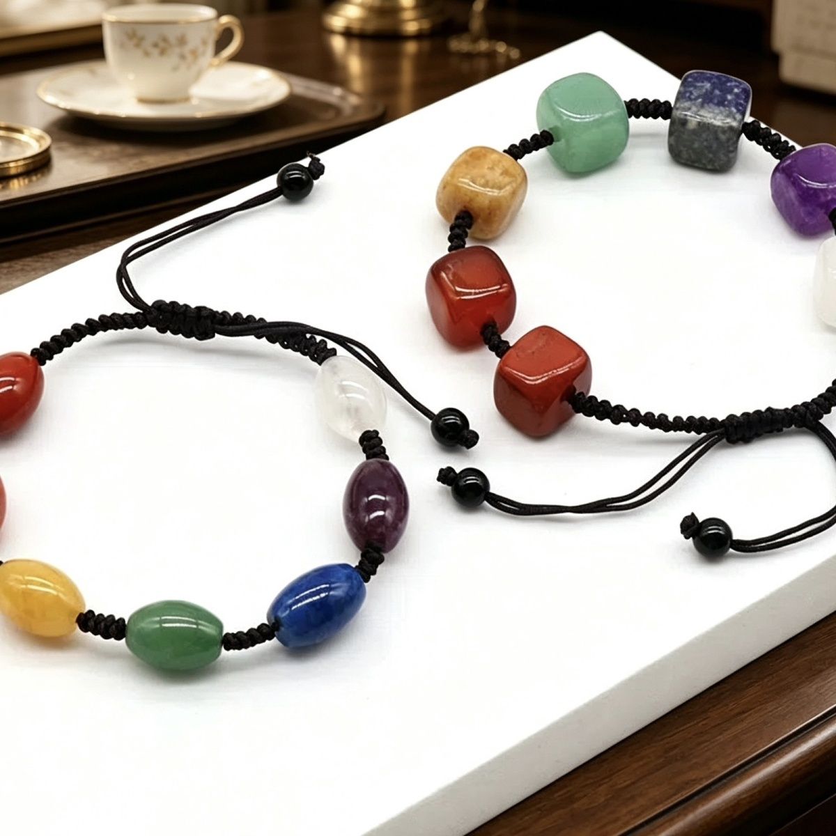 1230-Pulseira tecida de contas de arroz quadradas coloridas, pulseira colorida de ágata de cristal natural, jóias transfronteiriças