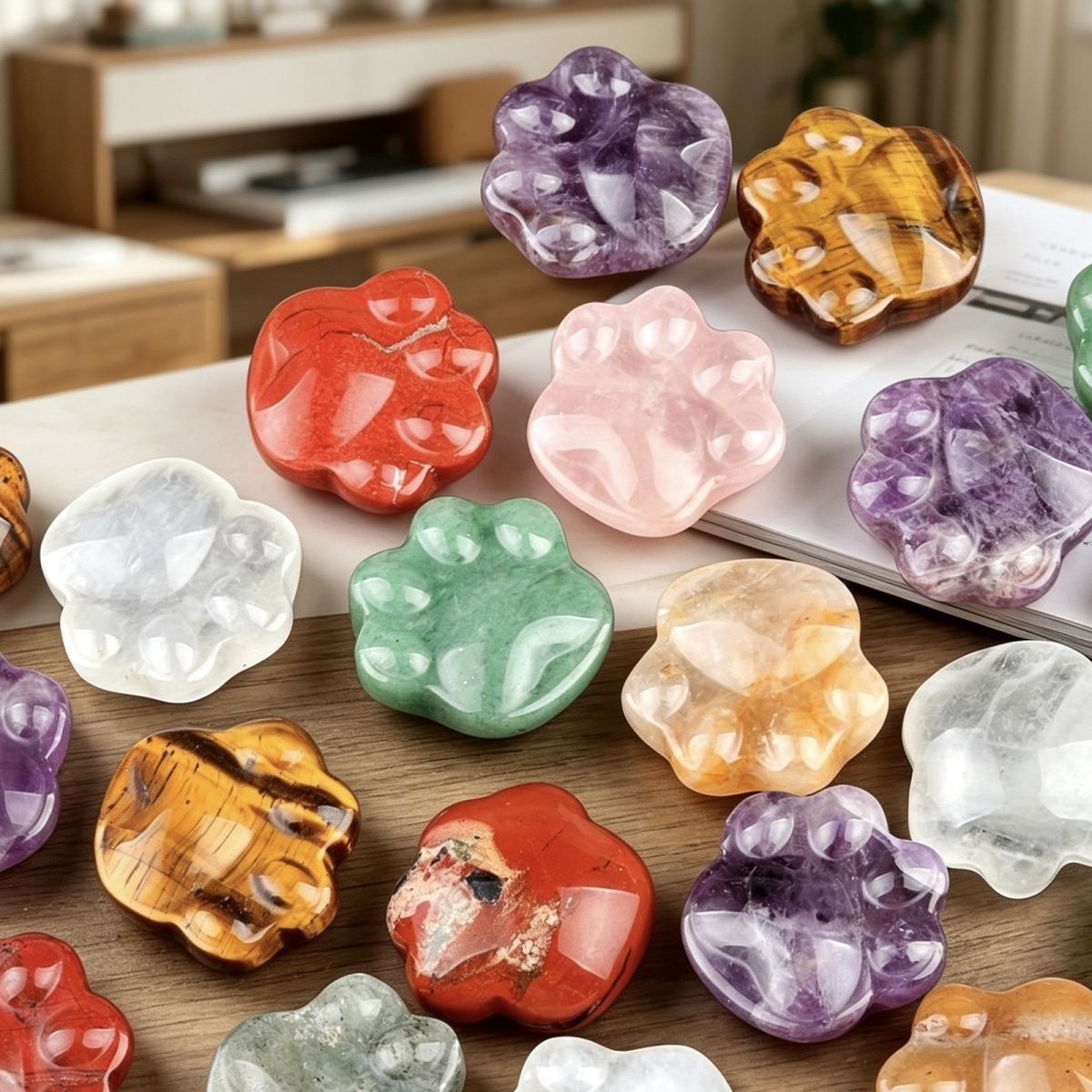 Cristal natural pedra semipreciosa ametista gravada garra de gato urso pata enfeite criativo presente decorativo