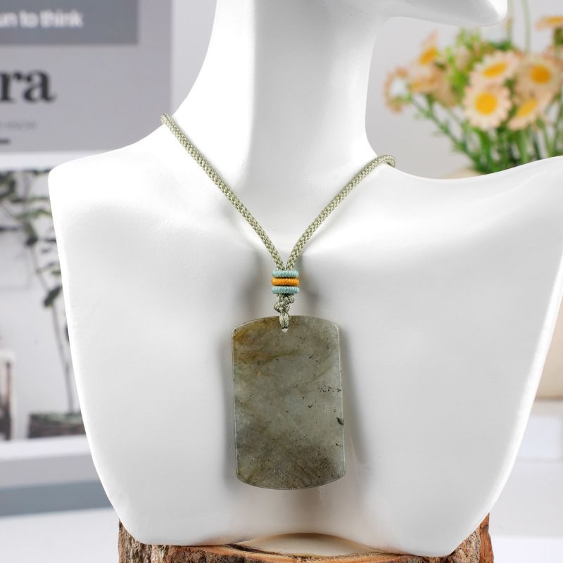Pingente de marca retangular de jade de cristal natural seguro colar de jóias estilo chinês local cênico atacado