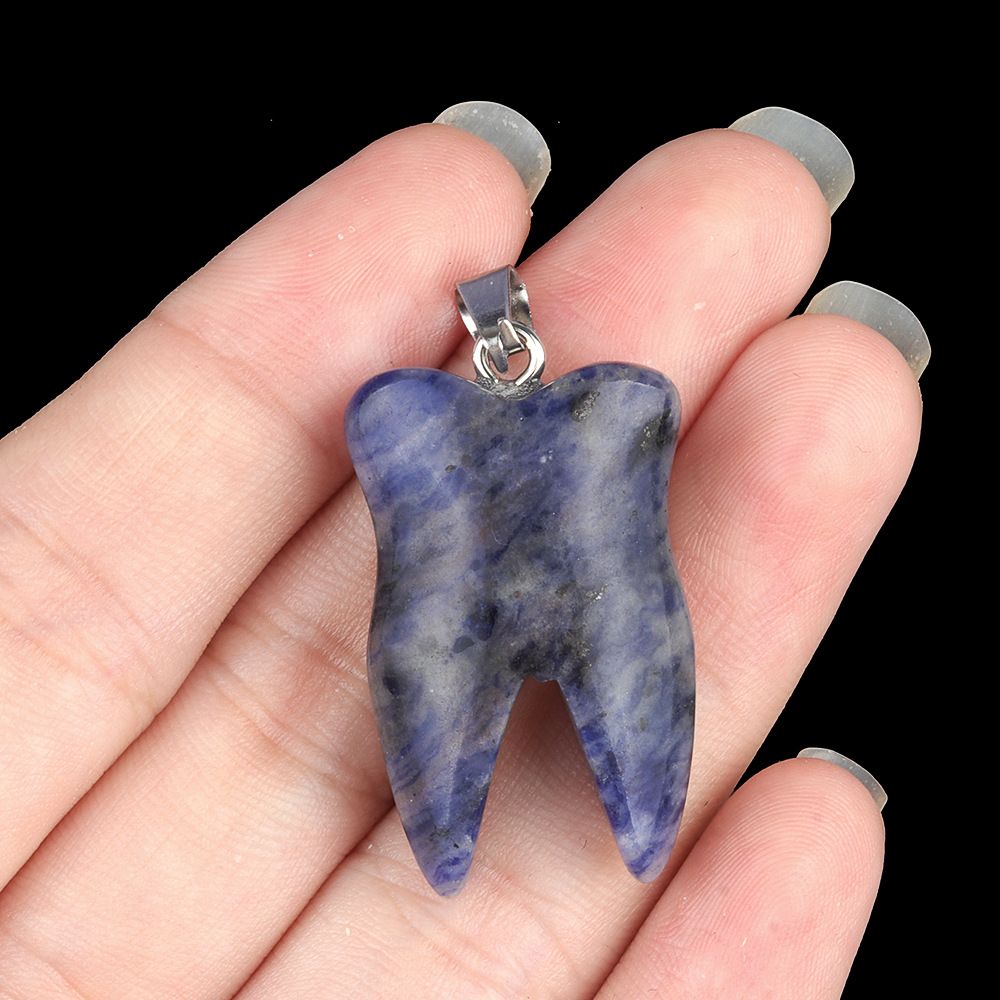 1919-32Mm pingente de dente de pedra de cristal natural de ágata colar DIY pingente de jóias material