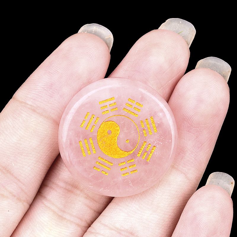 2024-25Mm disco de fofoca ágata de ametista natural gravura em pedra semipreciosa Yin taoísta e yang fofoca diagrama de tai chi