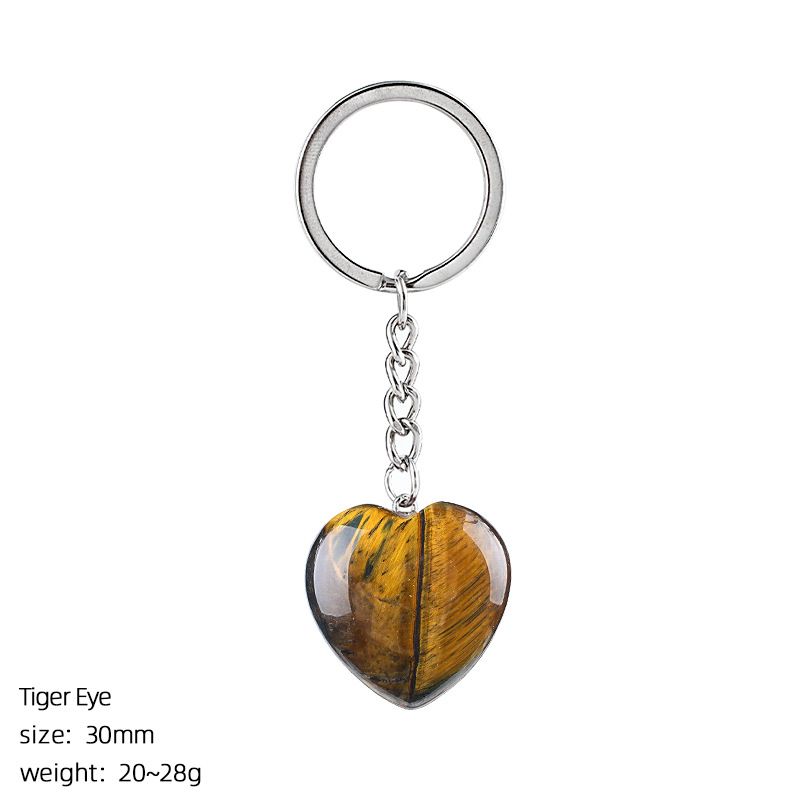 30Mm cristal natural amor chaveiro bonito saco decoração do carro pedra áspera polida pingente de coração de pedra semipreciosa