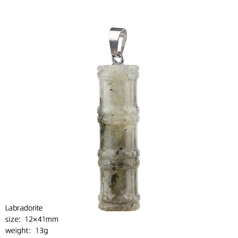 2496 Pingente de bambu de pedra natural, colar alto de junta de estilo chinês, joias de bambu de ametista de escultura tridimensional em pedra áspera.