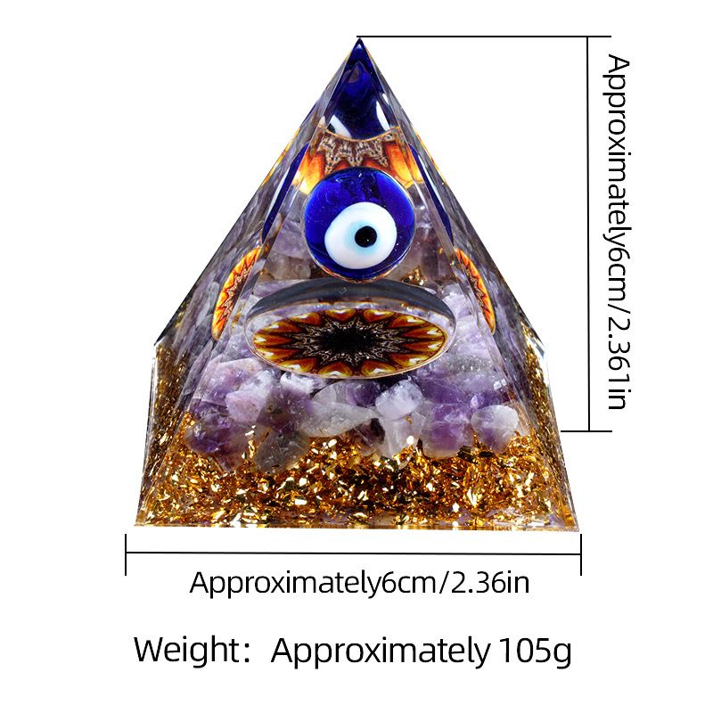 2375 Novo 6cm de cascalho de ametista natural pirâmide de olho azul ornamento de mesa de resina artesanal