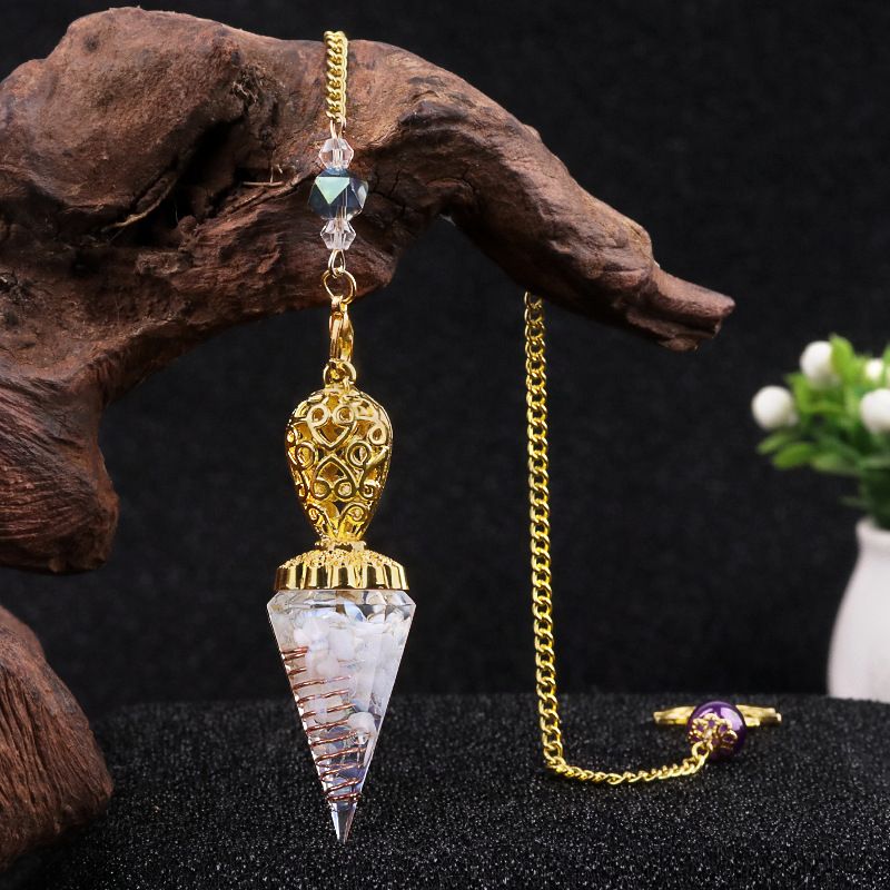 Jóias Pêndulo De Ouro Cristal Natural Ágata Resina De Pedra Semi-preciosa Pingente De Cone Hexagonal