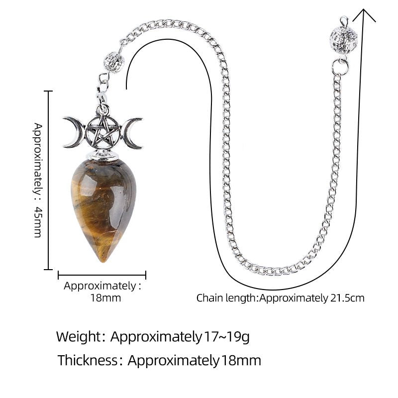 Pêndulo de cristal natural com corrente modelo mensal de gota de água yoga meditação frequência ajustável pêndulo de pedra natural