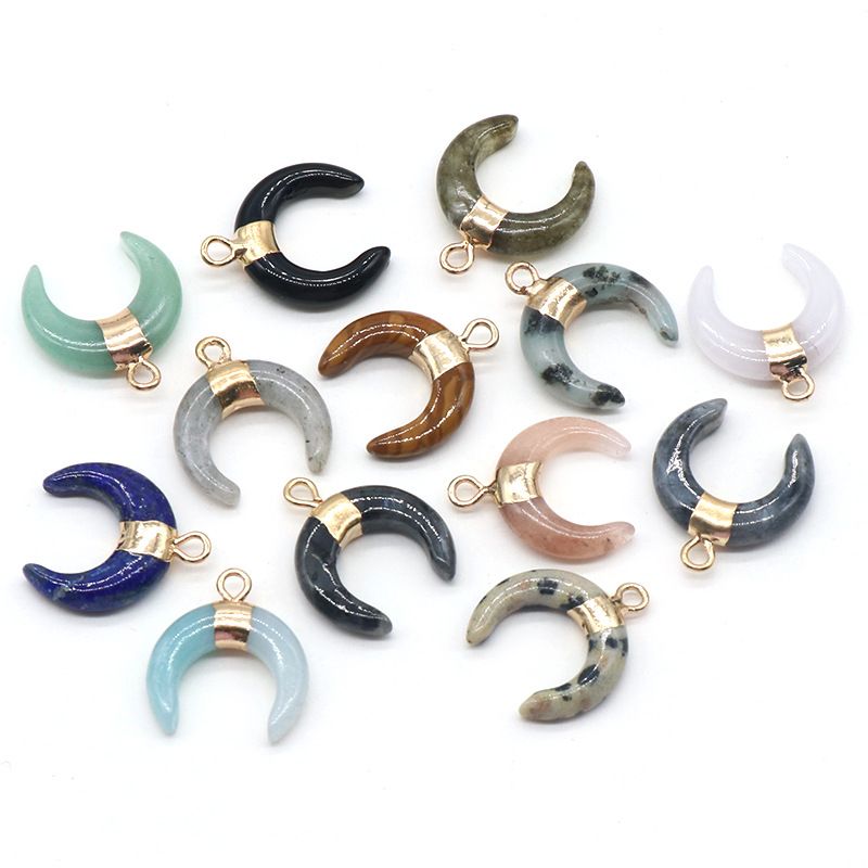 1440-Pó de cristal mini lua crescente pingente de chifre dourado Pingente de lua em forma de C DIY colar brincos material de jóias
