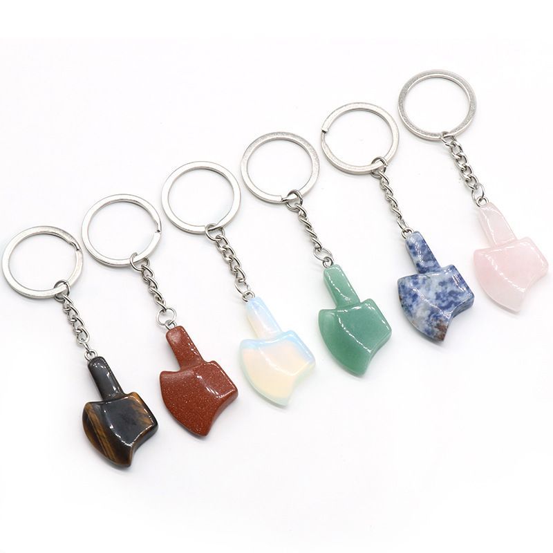 1329-Ágata de cristal natural 42mm pequeno machado chaveiro pingente bonito saco de jóias pingente pequeno presente