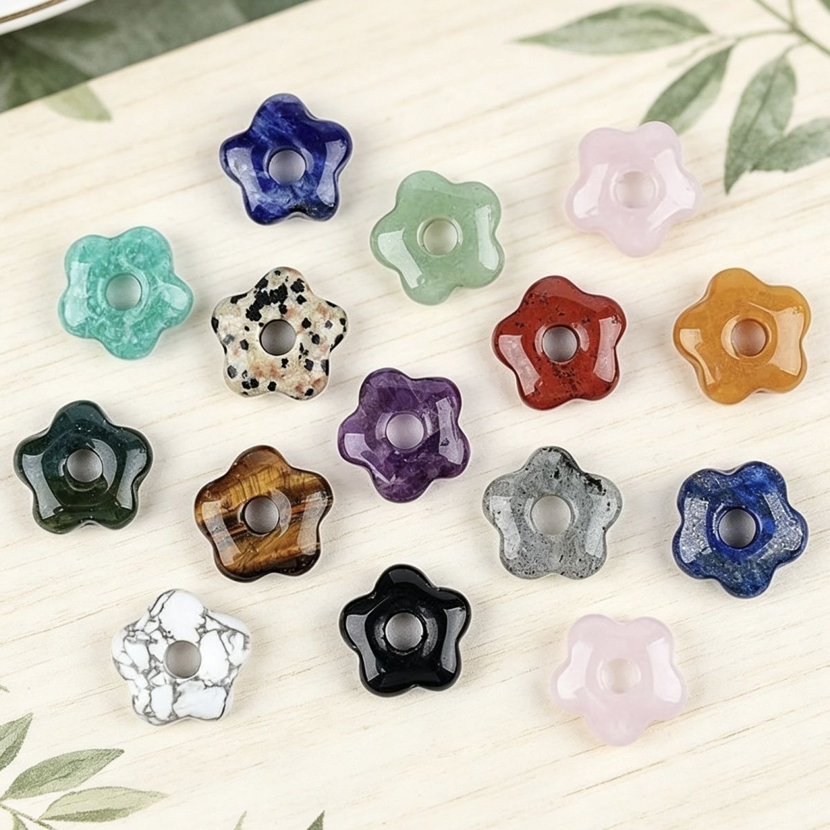 2478  15Mm buraco 4 pingente de flor de cristal natural DIY pulseira colar artesanal roupas acessórios de flor de cinco pétalas de ágata originais