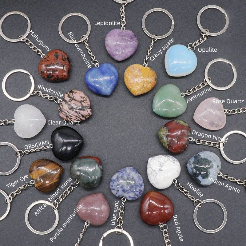 Pedra de ágata de cristal natural 30mm chaveiro do amor, pingente em forma de coração DIY caixa de presente acessórios de jóias