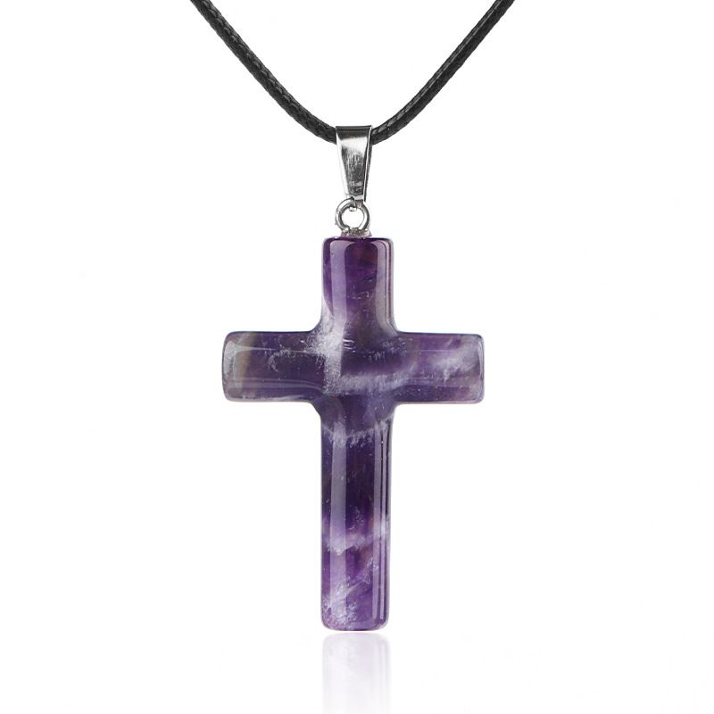 1488 Colar de cruz de cristal natural de 40 mm de venda quente elegante versátil grande pingente de cruz de ágata redonda