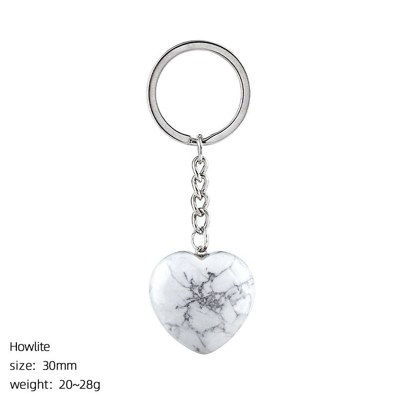 30Mm cristal natural amor chaveiro bonito saco decoração do carro pedra áspera polida pingente de coração de pedra semipreciosa