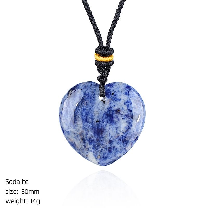 Colar de amor de cristal natural de 30Mm, pingente de coração de pêssego de pedra áspera simples para homens e mulheres do Dia dos Namorados com gravura em forma de coração de pedra natural.