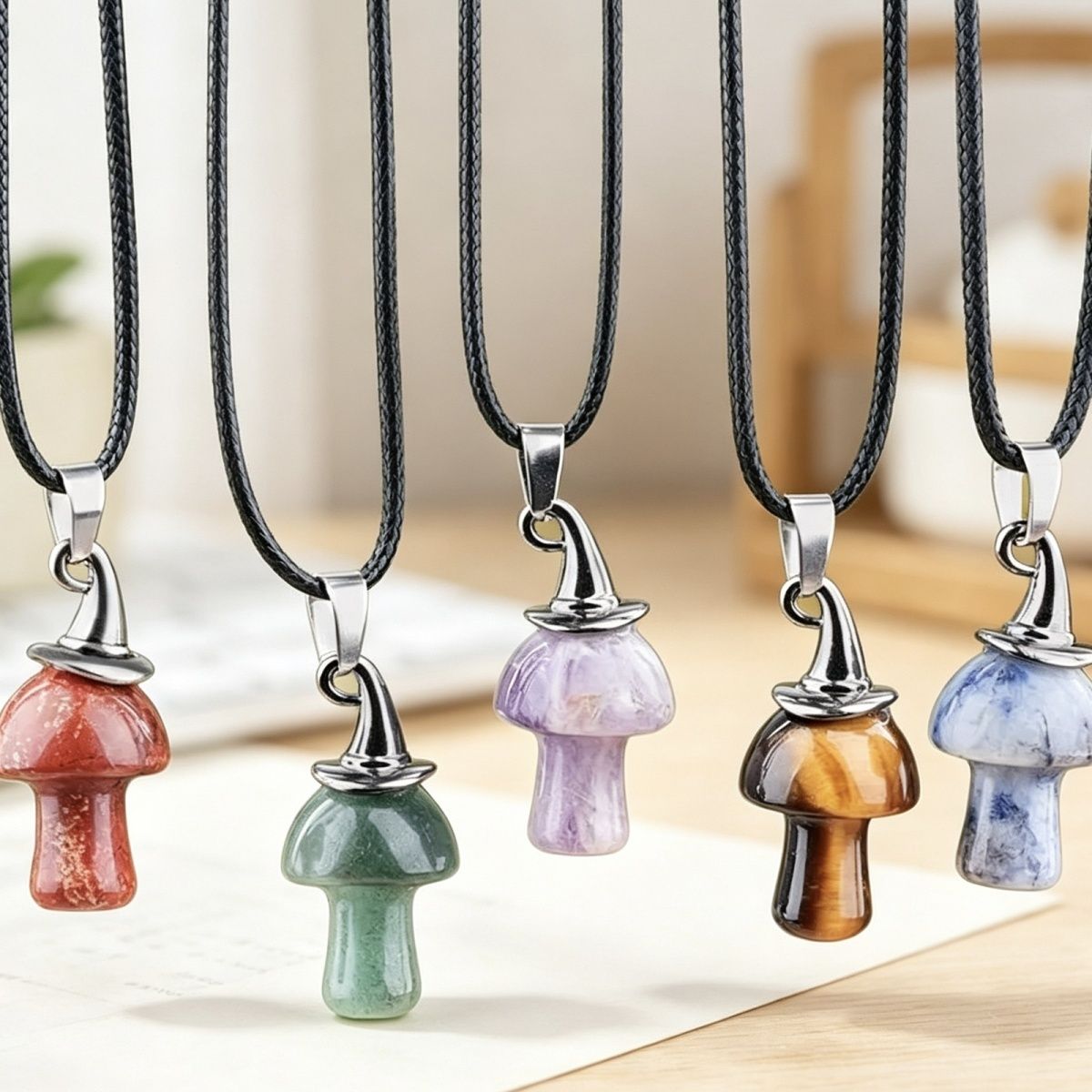 2351 Presente de Natal chapéu de bruxa ágata cogumelo colar cristal natural cogumelo forma pingente vintage jóias