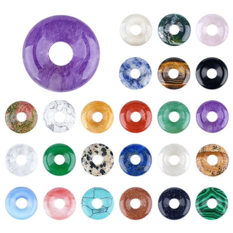 18Mm fivela de segurança de pedra natural pingente grande buraco redondo ágata nostálgico acessórios de jóias de cristal ametista fivela de segurança