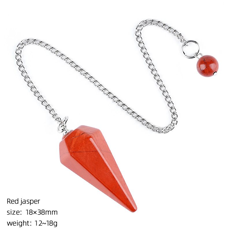 Pingente de pêndulo de cristal natural 38 mm Pedra preciosa de cone hexagonal com corrente Yoga Meditação Pêndulo de frequência ajustável