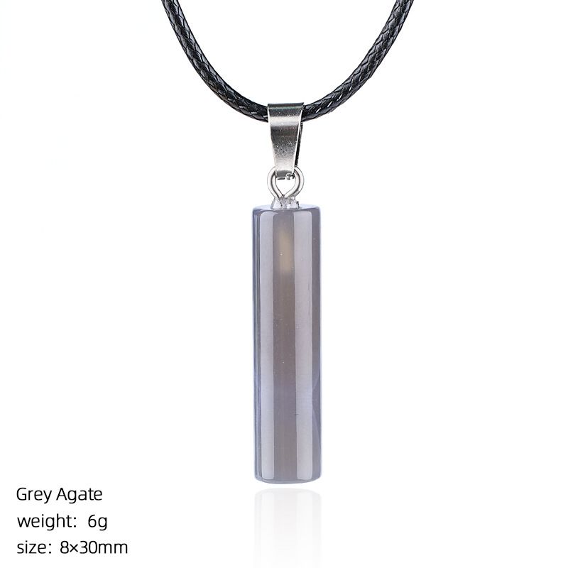 Colar cilíndrico de cristal natural 30Mm transfronteiriço europeu e americano estilo simples ágata escultura em pedra bruta pingente cilíndrico de pedra preciosa