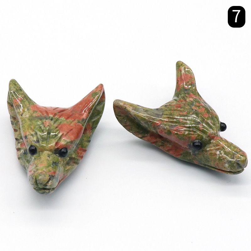 Pingente de cabeça de lobo gravado em cristal, pedra olho de tigre, cristal em pó, pedra de ágata, animal gravado em pedra semipreciosa.