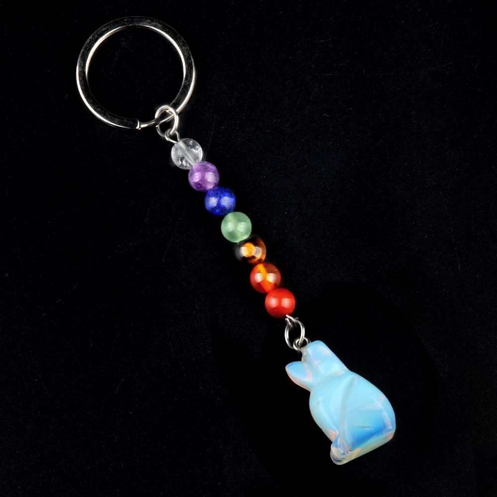 1958-Chaveiro de cachorro de pedra de cristal colorido, pingente de jóias de chakra, pingente de chaveiro de animal pequeno