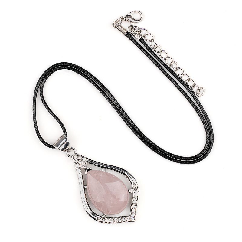 Pingente de gota de água de cabeça de pedra semipreciosa de cristal natural, liga incrustada de pedra preciosa, colar de pingente DIY de concha de abalone.